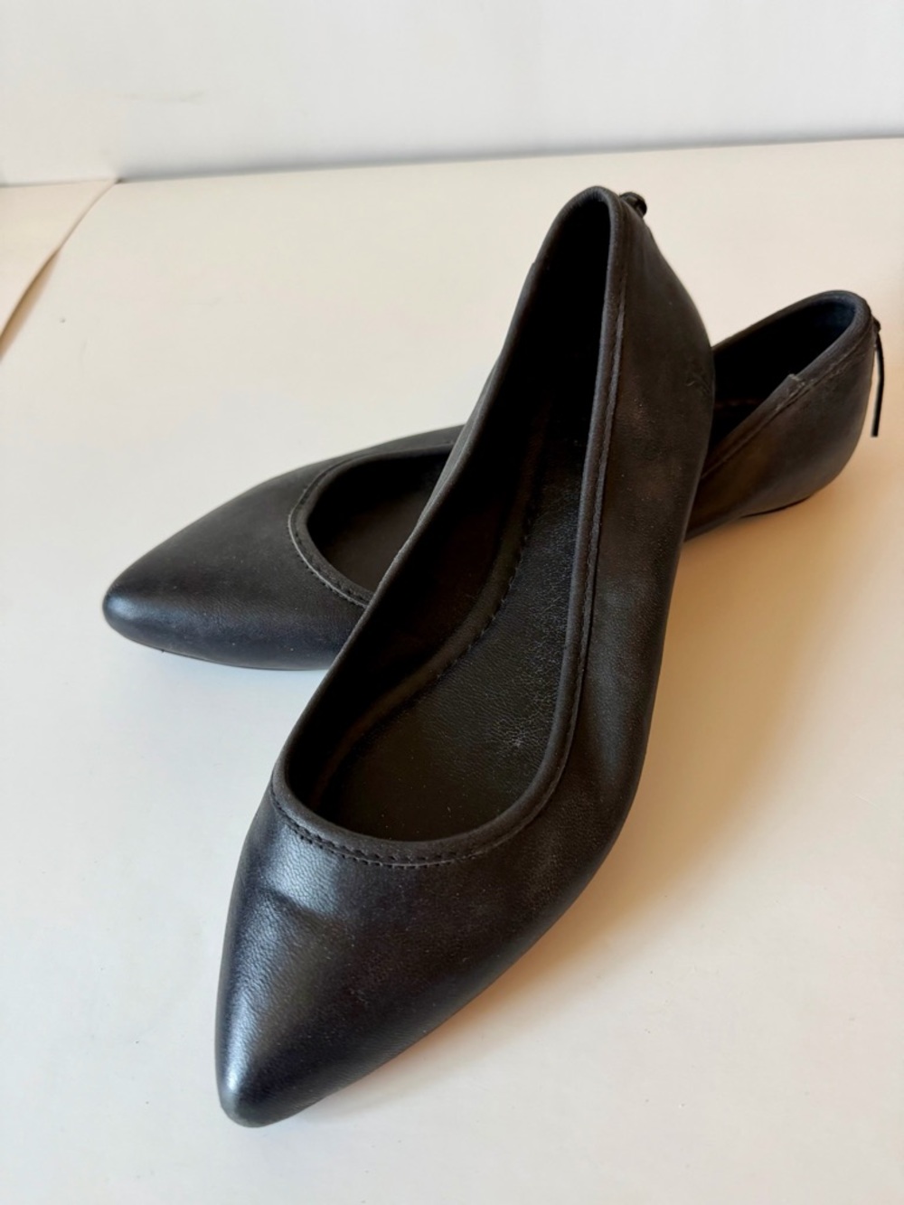 Frye Black Pointed Toe Leather Regina Flats